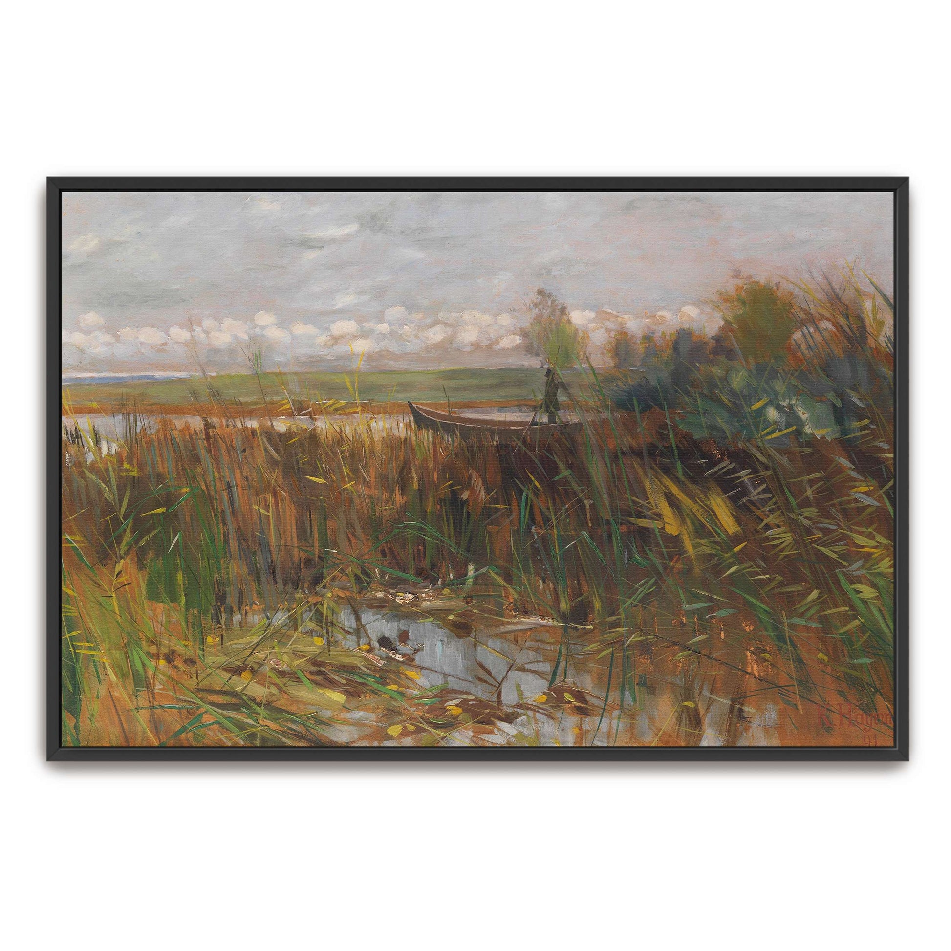 A boat in a marsh with reeds by Karl Hagemeister
