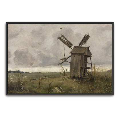 A dilapidated windmill in a field by Jan Stanislawski