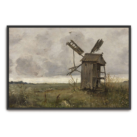 A dilapidated windmill in a field by Jan Stanislawski