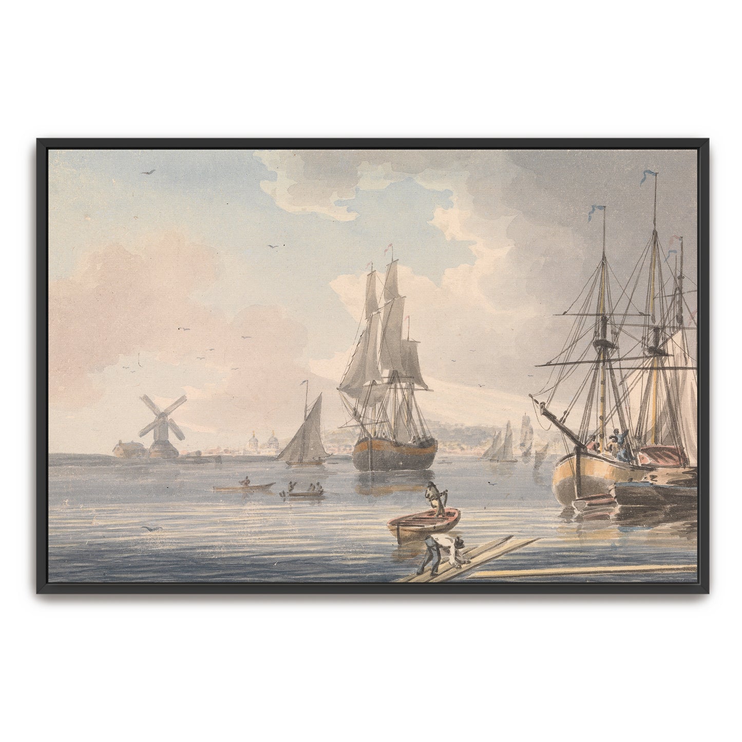 Ships At Anchor In A Harbor With A Windmill By John Cleveley The Younger