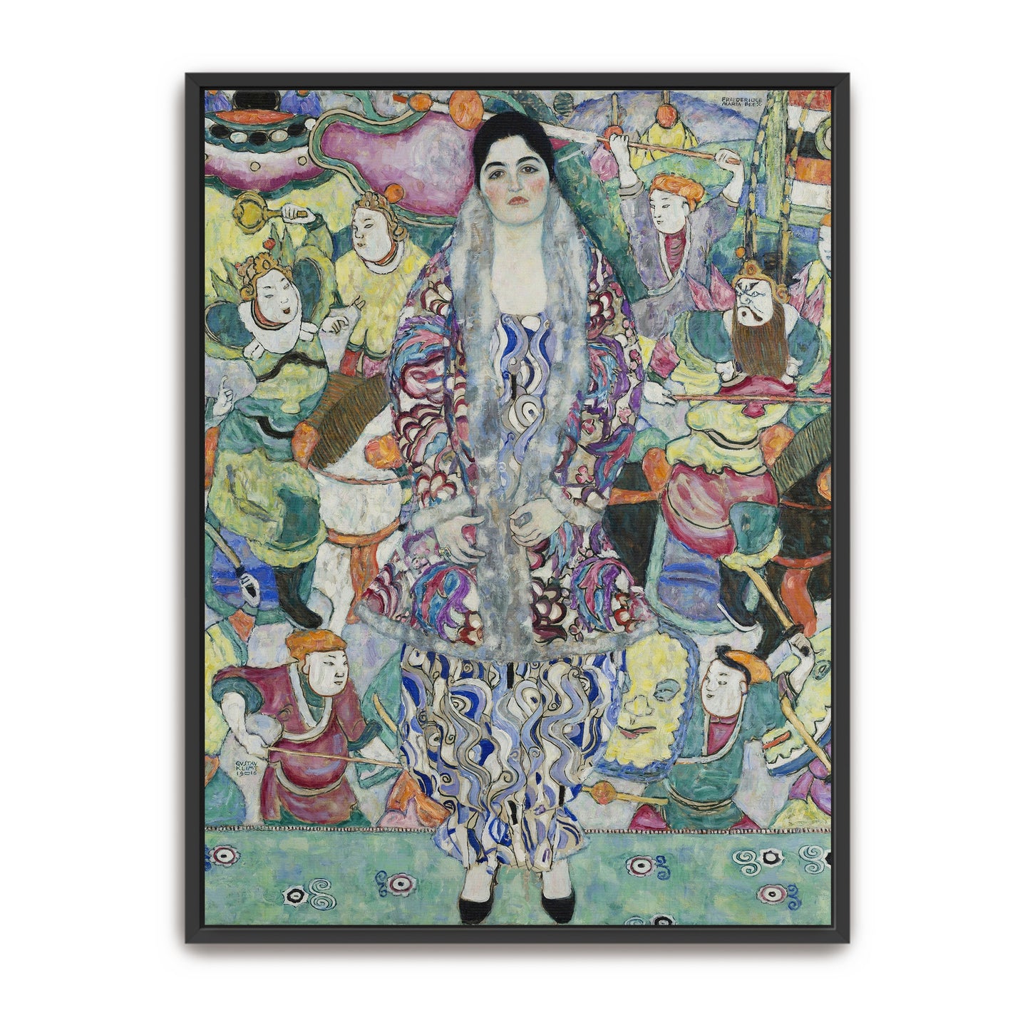 Woman In A Floral Robe With Surrounding Figures By Gustav Klimt