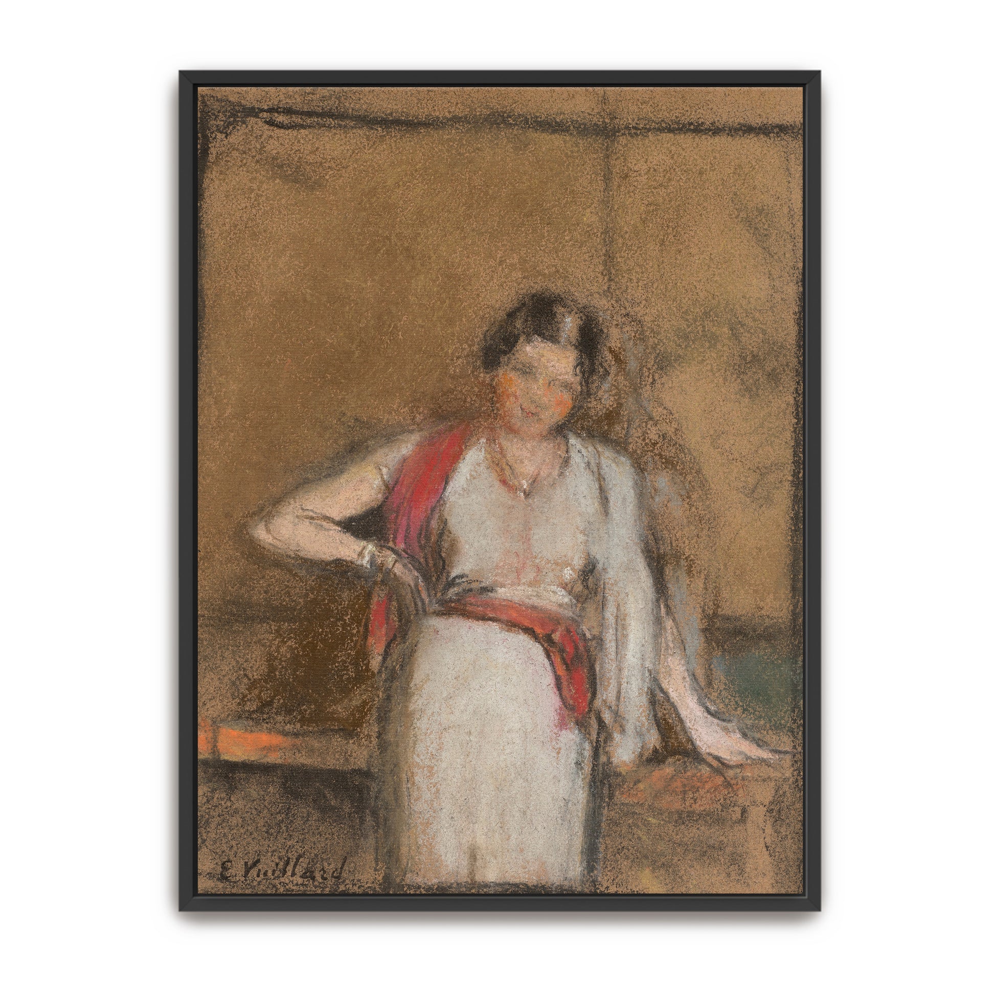 Woman In White Dress And Red Scarf, Portrait, Half-Length, Indoor Setting By Édouard Vuillard