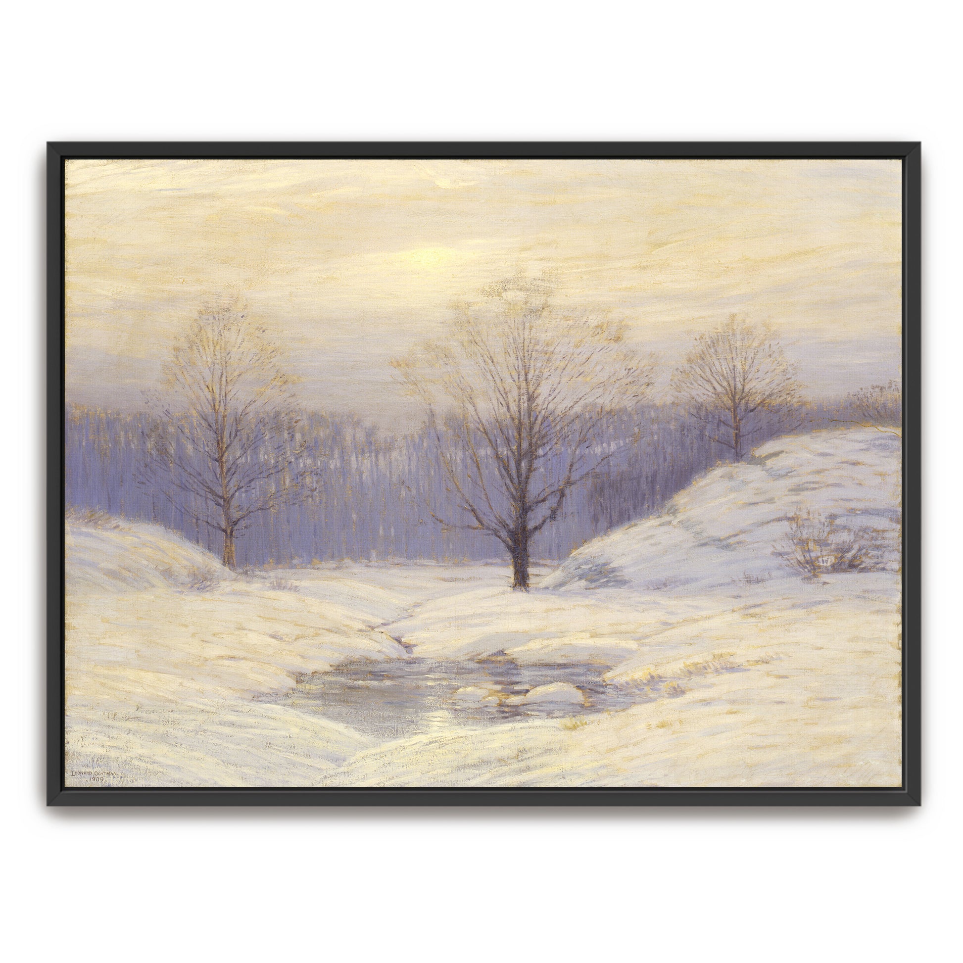 Winter Landscape With Stream And Trees By Leonard Ochtman