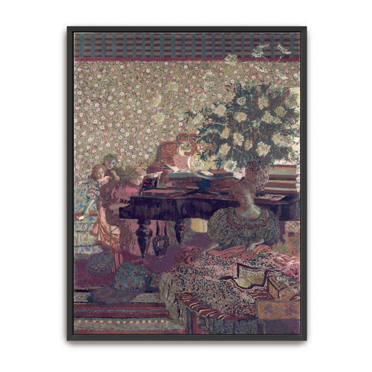 Interior scene with women, piano, and flowers by Édouard Vuillard