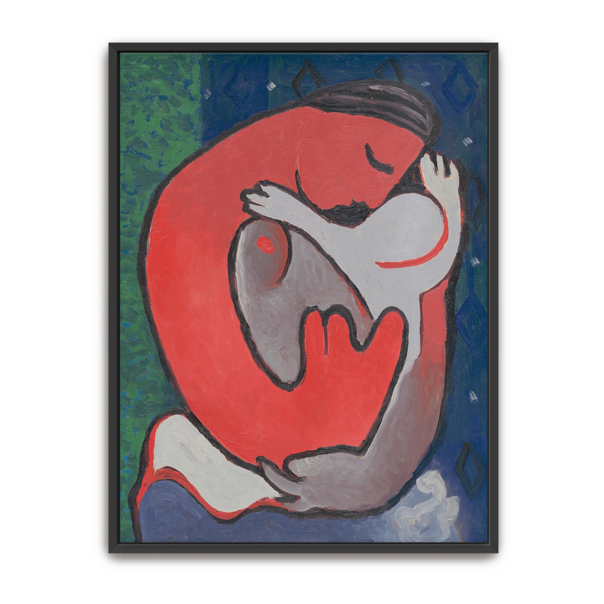 Mother And Child Embrace, Abstract Forms, Red And Gray By Mikuláš Galanda