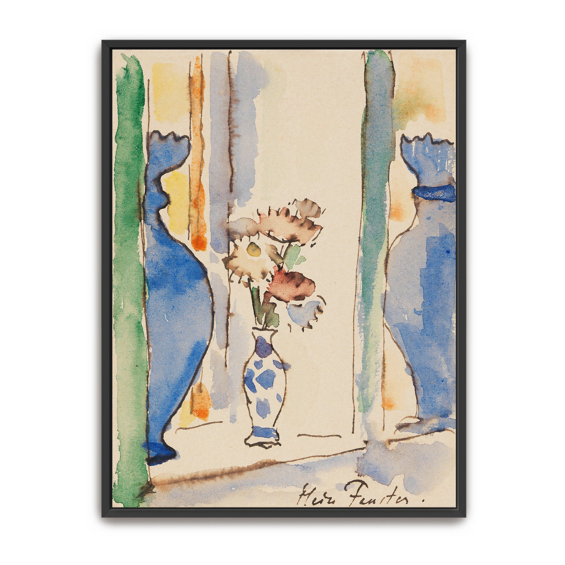 Two Blue Vases With Flowers In Window By Alexej Von Jawlensky