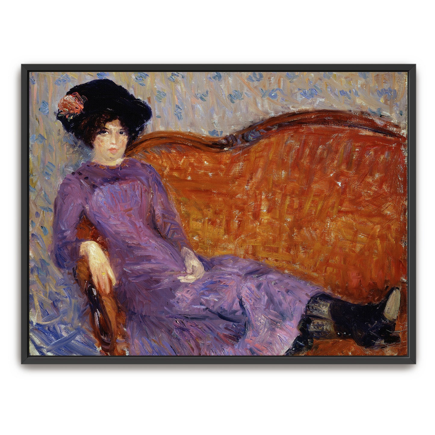 Woman In Purple Dress On A Couch By William James Glackens