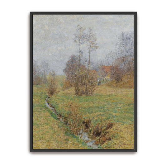 A stream flows through a grassy field by Paul Baum