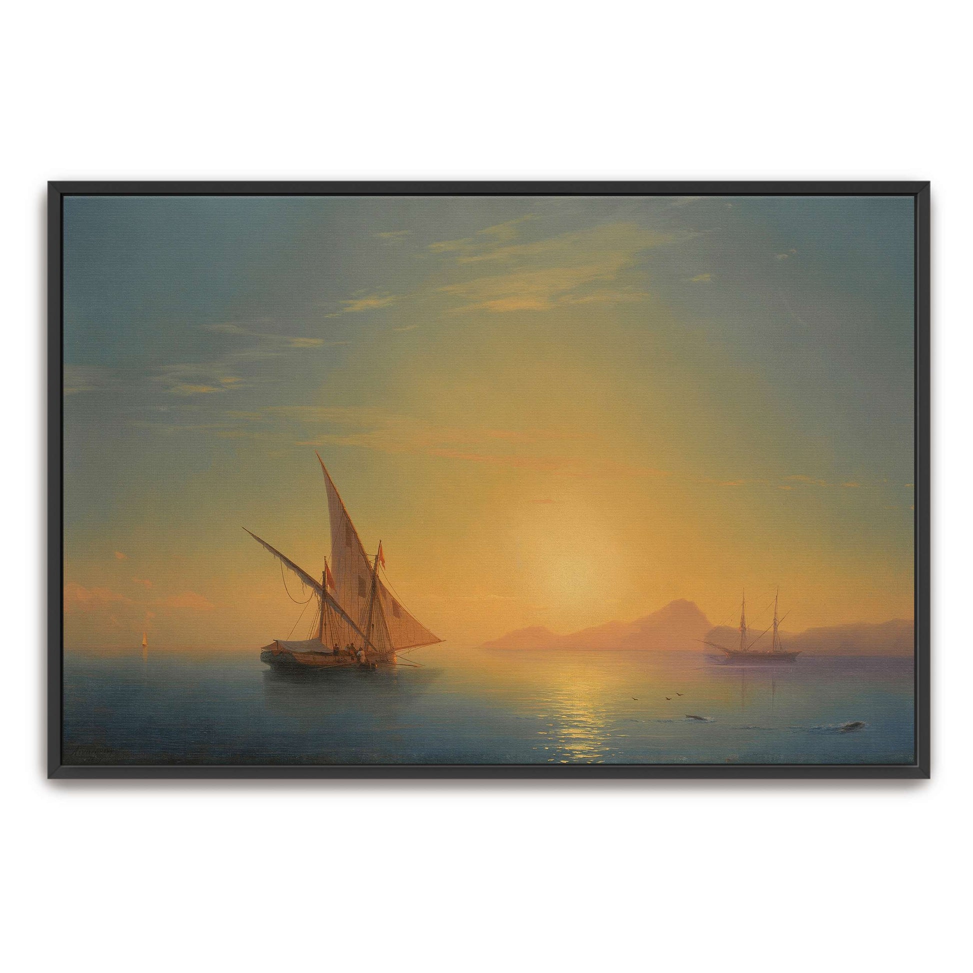 Sailboats at sunset over a calm sea by Ivan Konstantinovich Aivazovsky