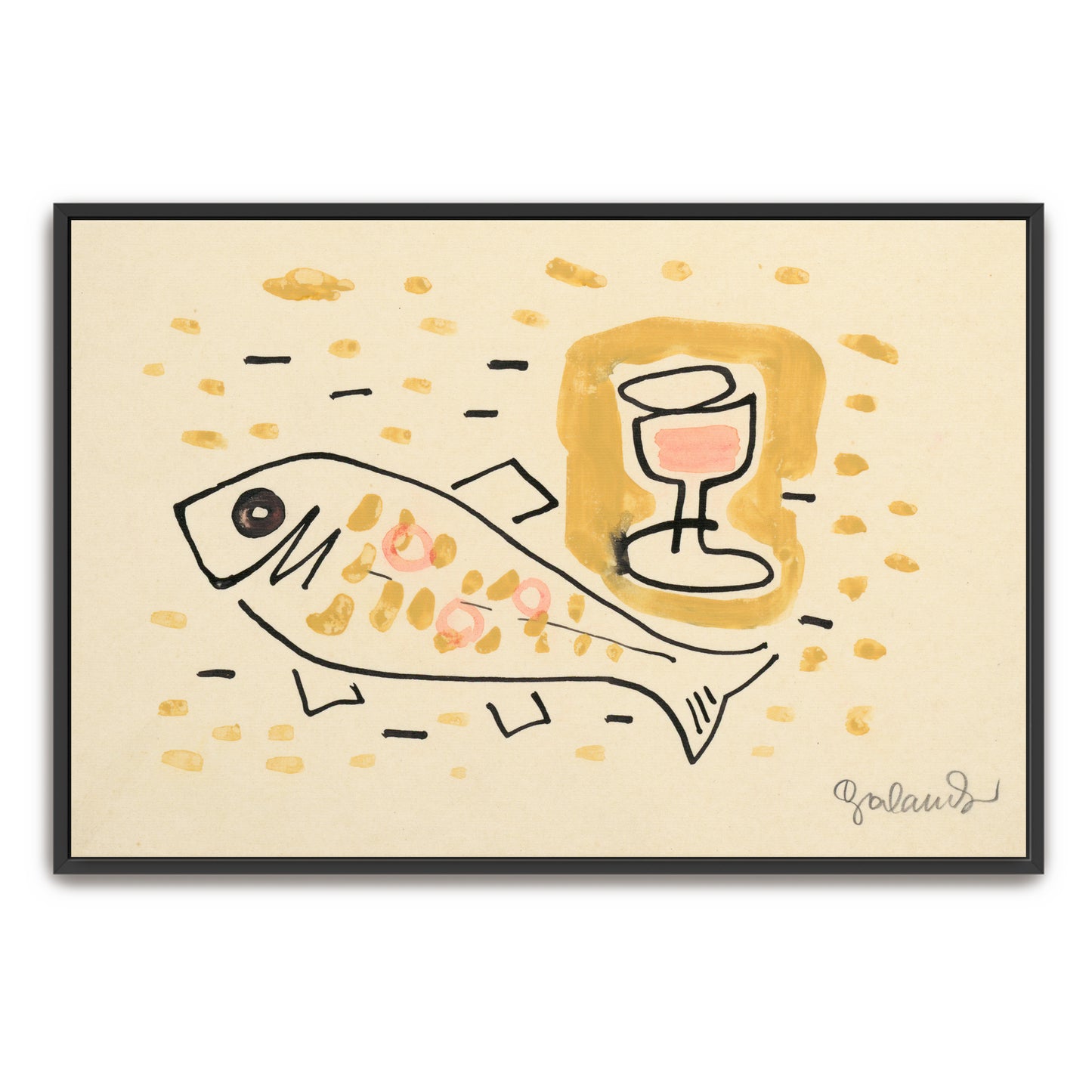 Fish And Glass Of Wine Simple Sketch By Mikuláš Galanda