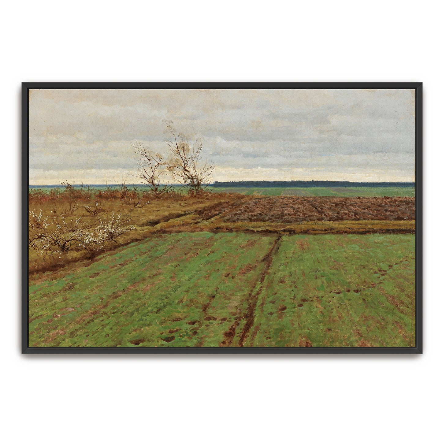 Winter Landscape, Field, Trees, Cloudy Sky By Józef Rapacki