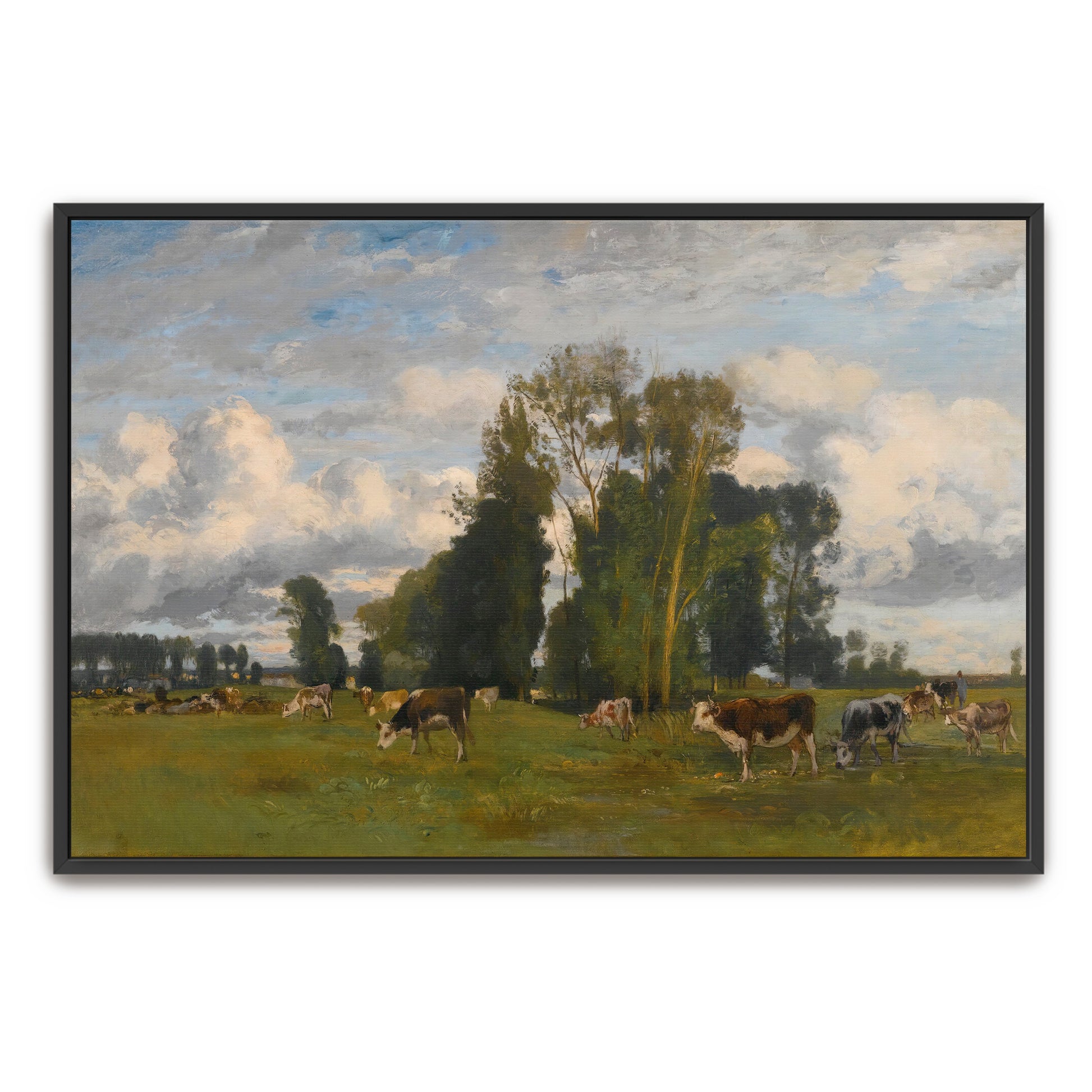 Rural Meadow With Cows Grazing Under Cloudy Sky By Eugen Jettel