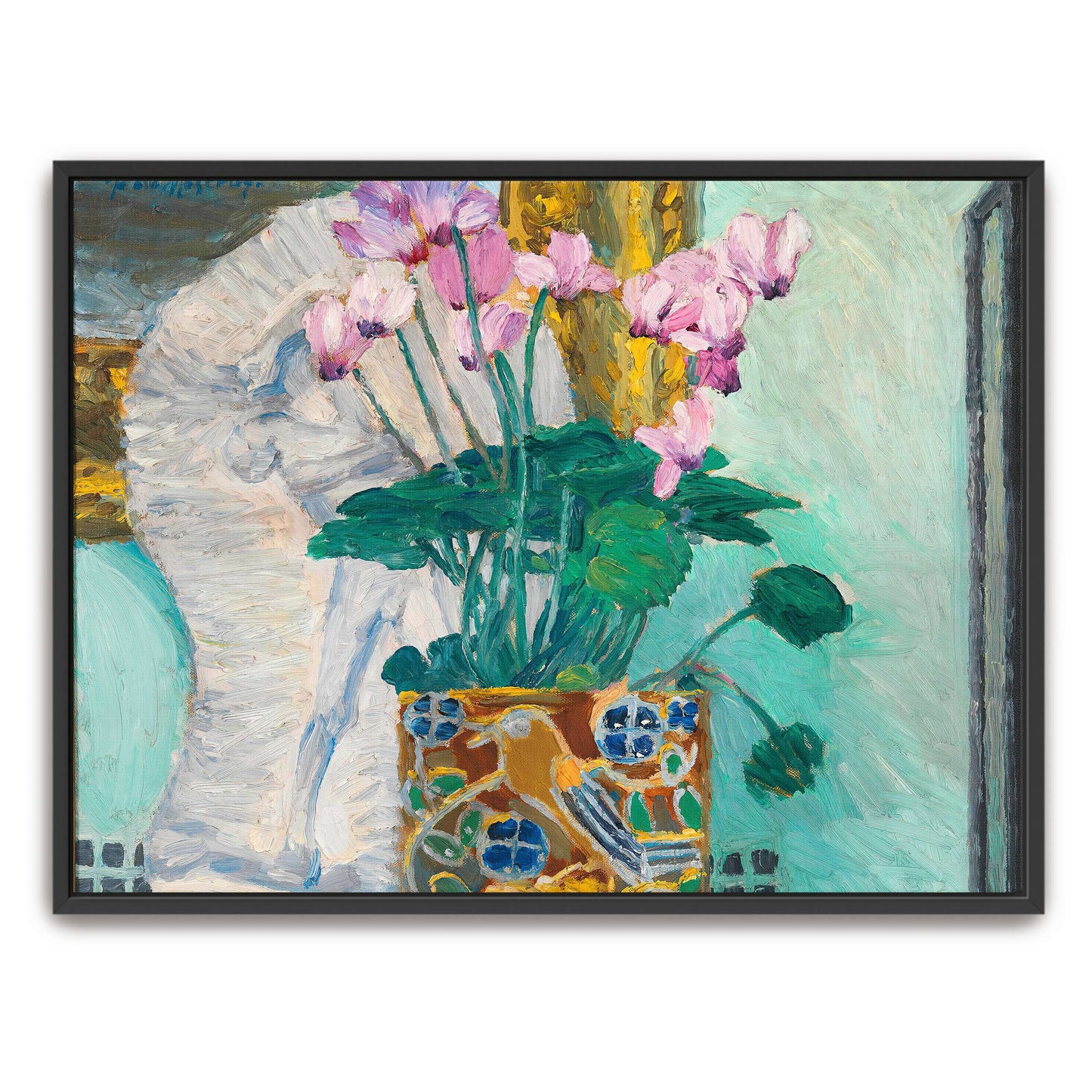 Pink cyclamen in decorative pot by Koloman Moser