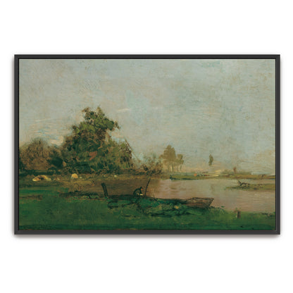 River Landscape With Boat And Trees By Eugen Jettel