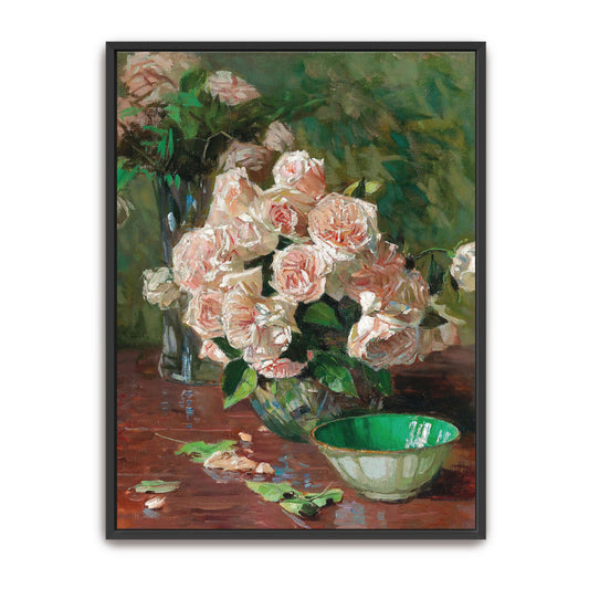 Roses in glass vases on table by Carl Moll