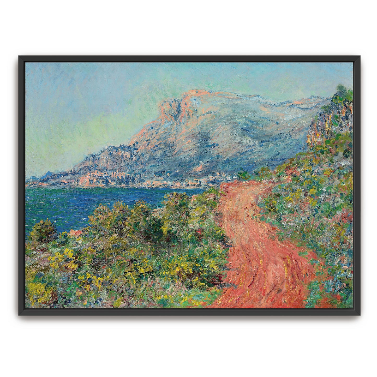 Winding Red Road Through Brush And Mountain Landscape By Claude Monet