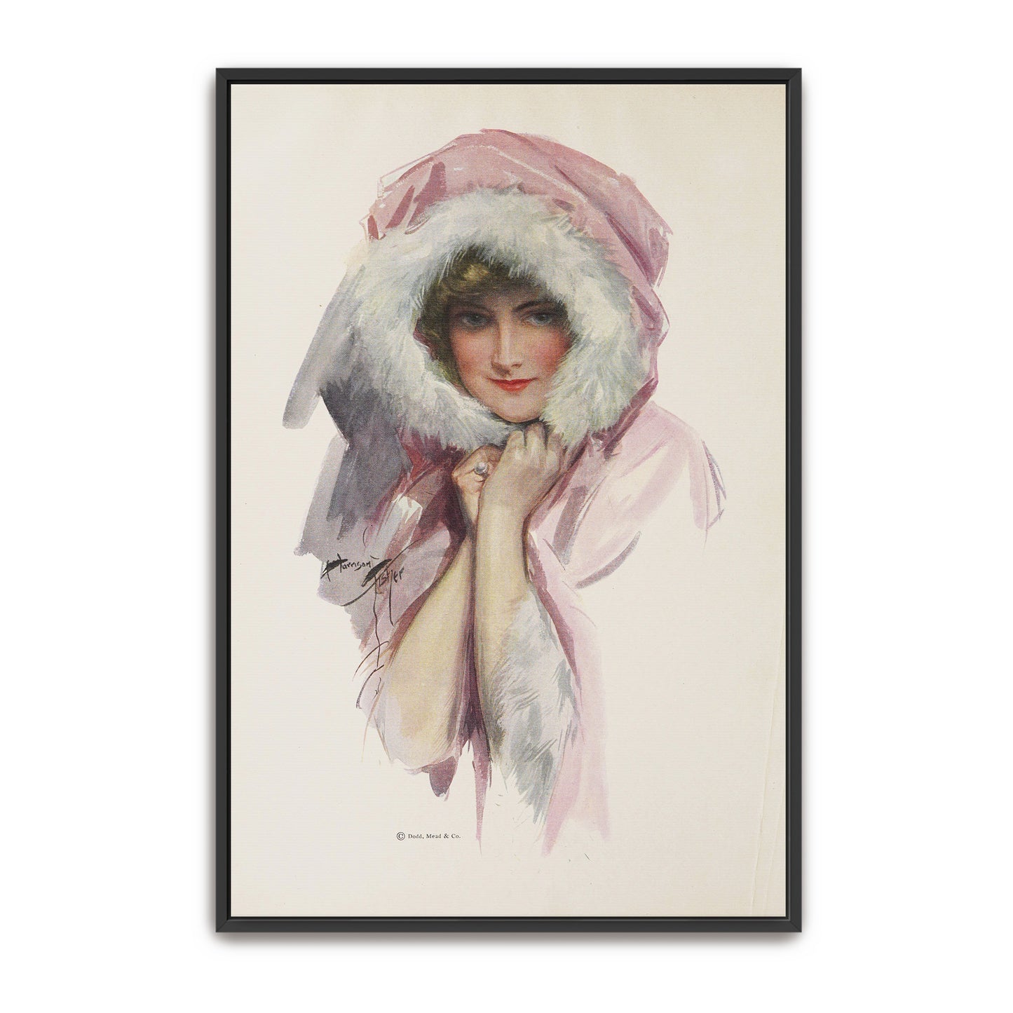 Woman In Pink Fur Hood, Romantic Portrait, Winter Fashion By Harrison Fisher