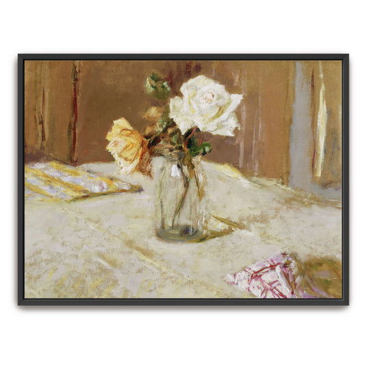 White and yellow roses in a vase by Édouard Vuillard
