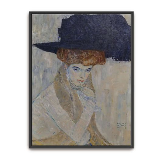 Woman in a black hat, portrait by Gustav Klimt