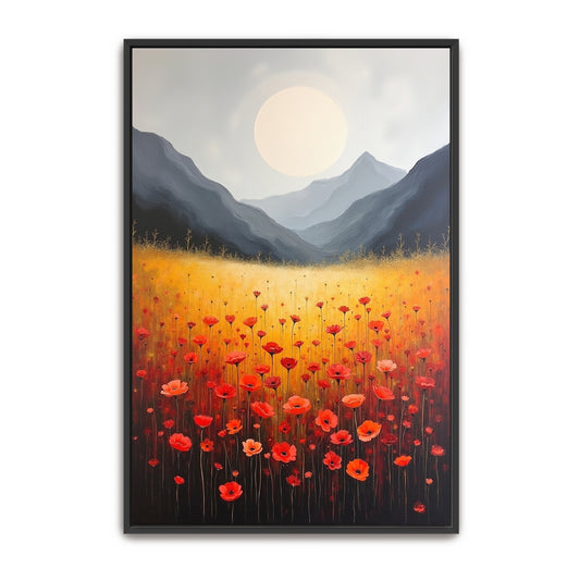 Poppies In A Field With Mountains And Moon By Yara Rabibzad