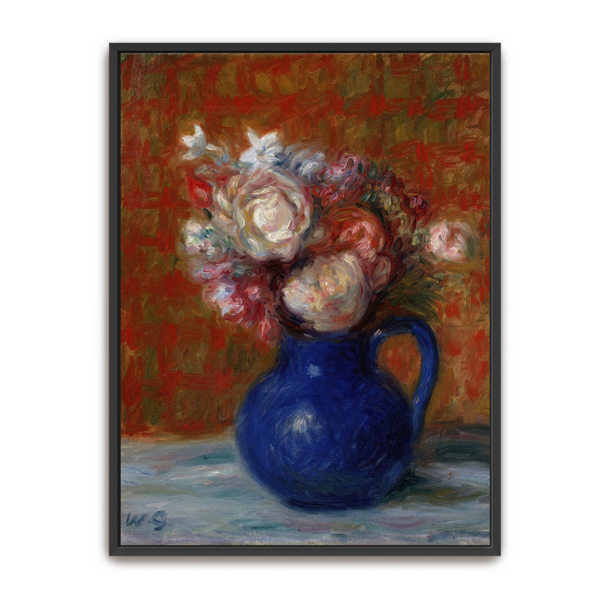 A Blue Jug Filled With White And Pink Flowers By William James Glackens