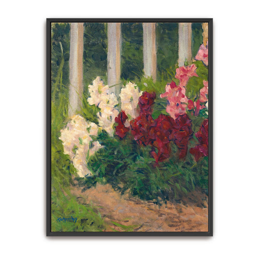 Flowers by a white fence by Koloman Moser