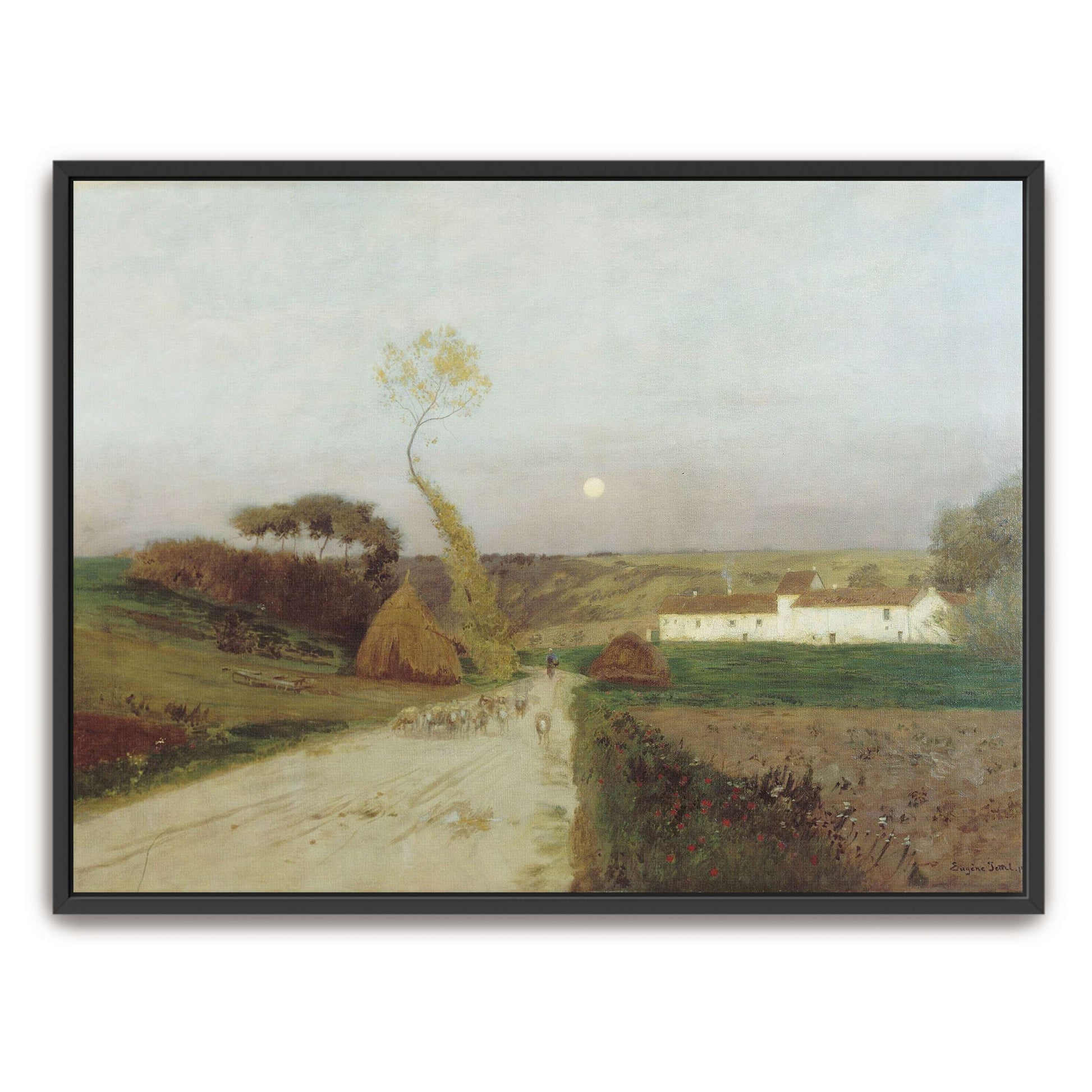 Countryside scene with moon and sheep by Eugen Jettel
