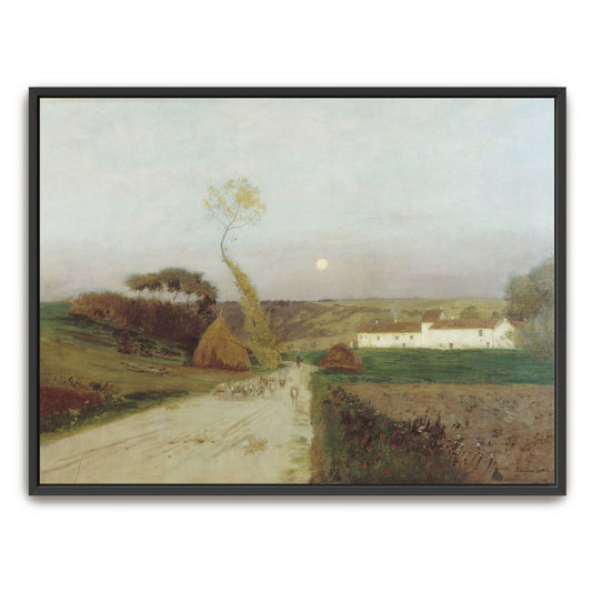 Countryside scene with moon and sheep by Eugen Jettel
