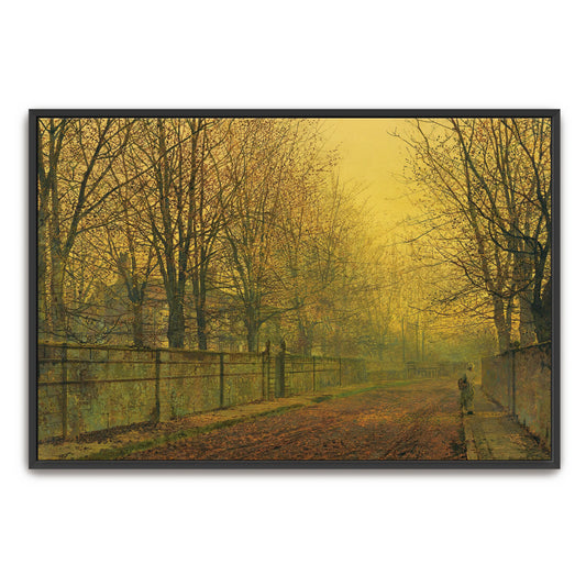 A Solitary Figure Walks Through A Golden Autumn Street By John Atkinson Grimshaw