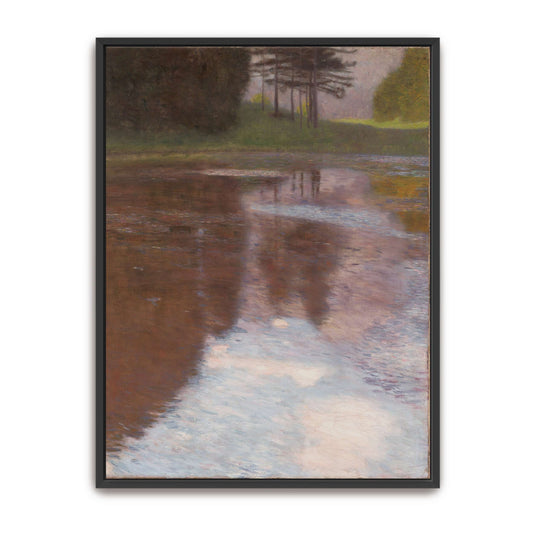 Tranquil pond with trees reflected by Gustav Klimt