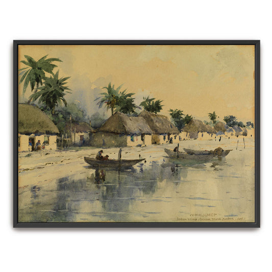 A watercolor painting of a village on the coast by William Henry Holmes