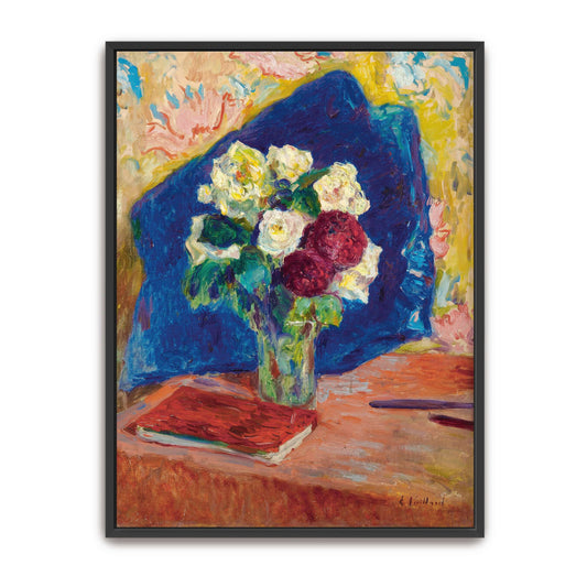 Still life with flowers, book, and vase by Édouard Vuillard