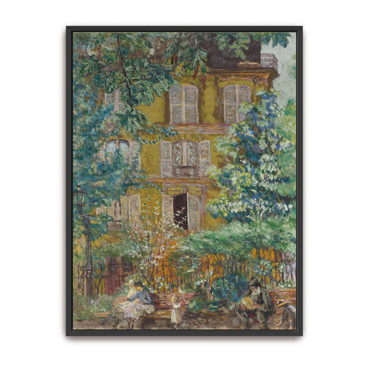 A Parisian house with people in a garden by Édouard Vuillard