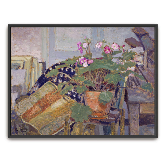 A potted plant with pink flowers in a room by Édouard Vuillard