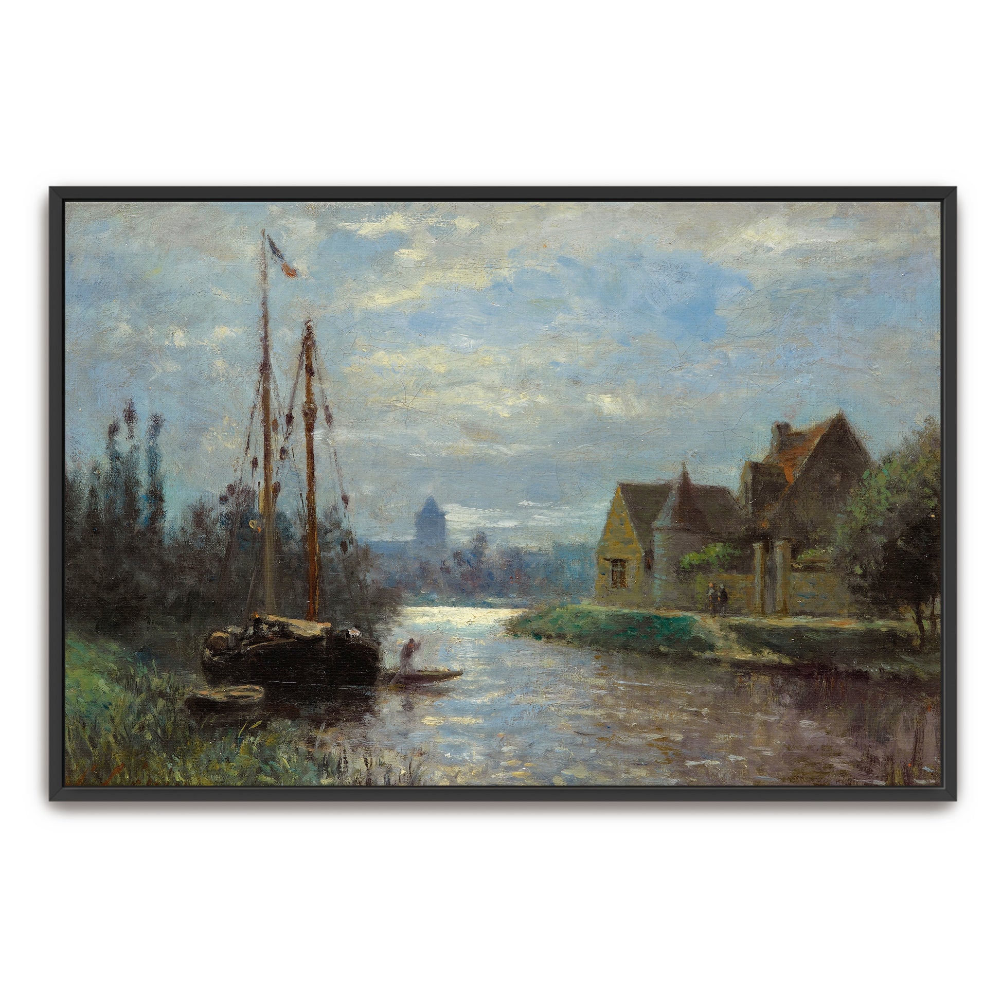 A Quiet Canal Scene With A Boat At Dusk By Stanislas Lépine