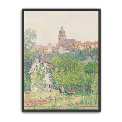 Village landscape with church tower by Paul Baum