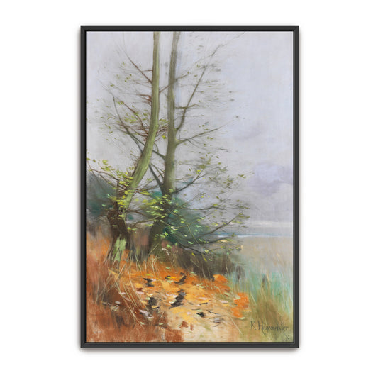 Two Trees In Misty Landscape By Karl Hagemeister