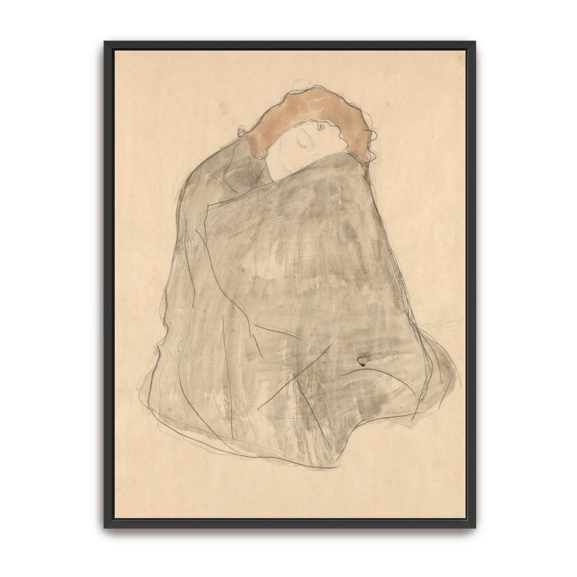 Woman sitting, wrapped in a cloak by Gustav Klimt