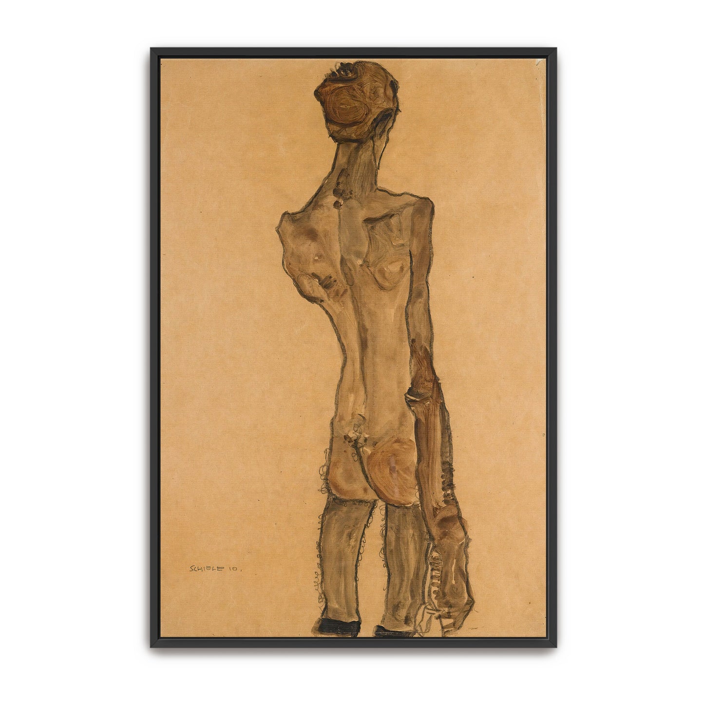 Nude Male Figure Back View Expressionist Style By Egon Schiele