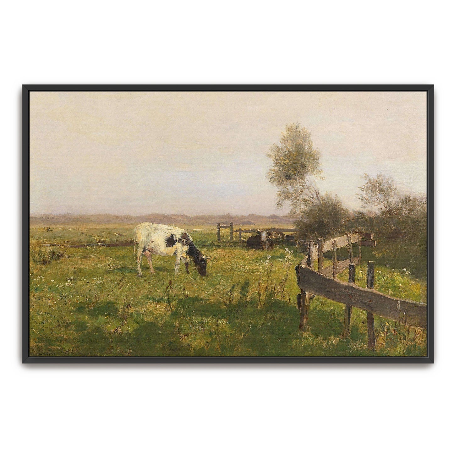 Cows Grazing In A Field With A Wooden Fence By Eugen Jettel