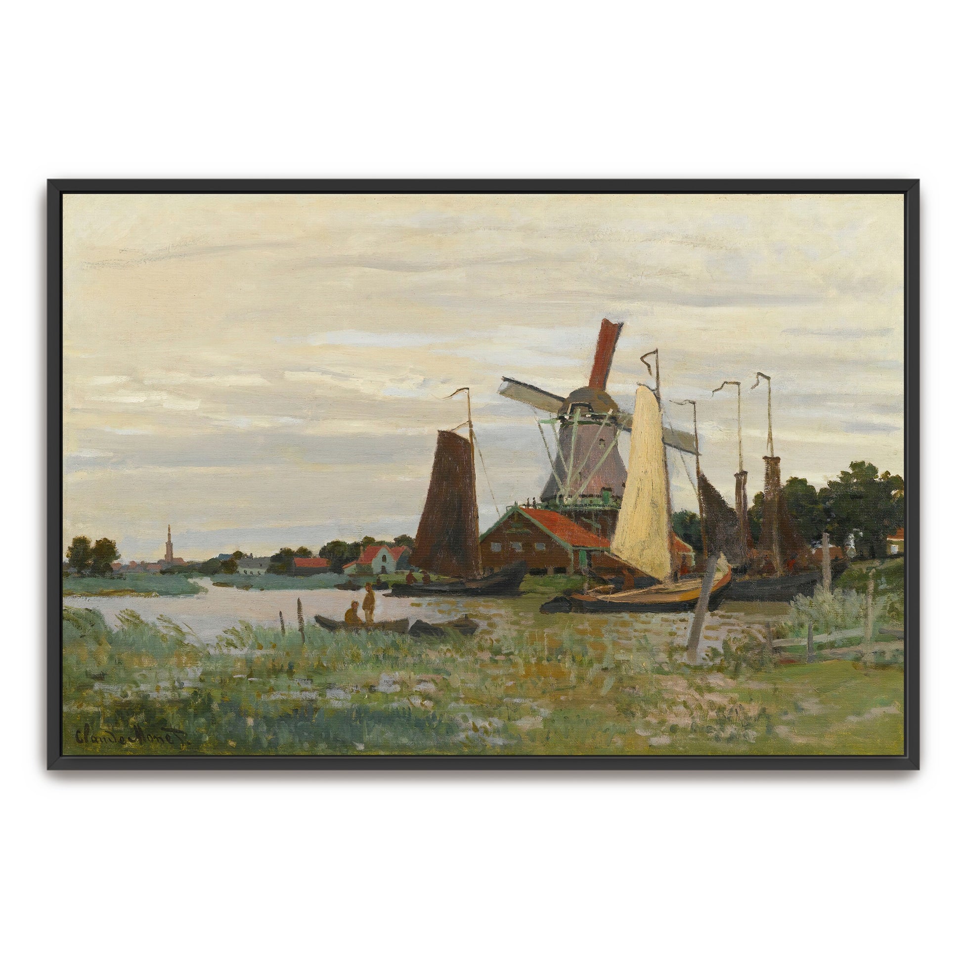 Windmill And Boats By The Canal By Claude Monet