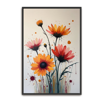 Orange And Red Flowers With Splatter Background By Yara Rabibzad