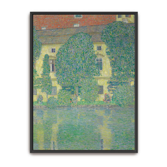 House by a lake with trees by Gustav Klimt