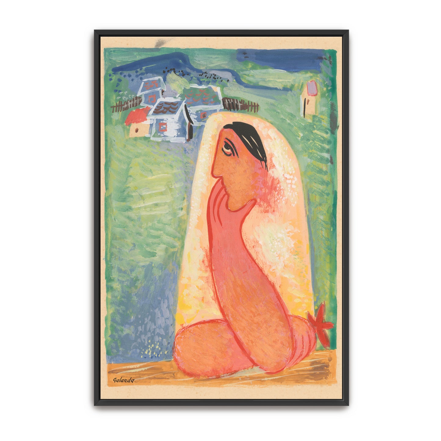 Woman In A Veil, Contemplative, Rural Setting By Mikuláš Galanda