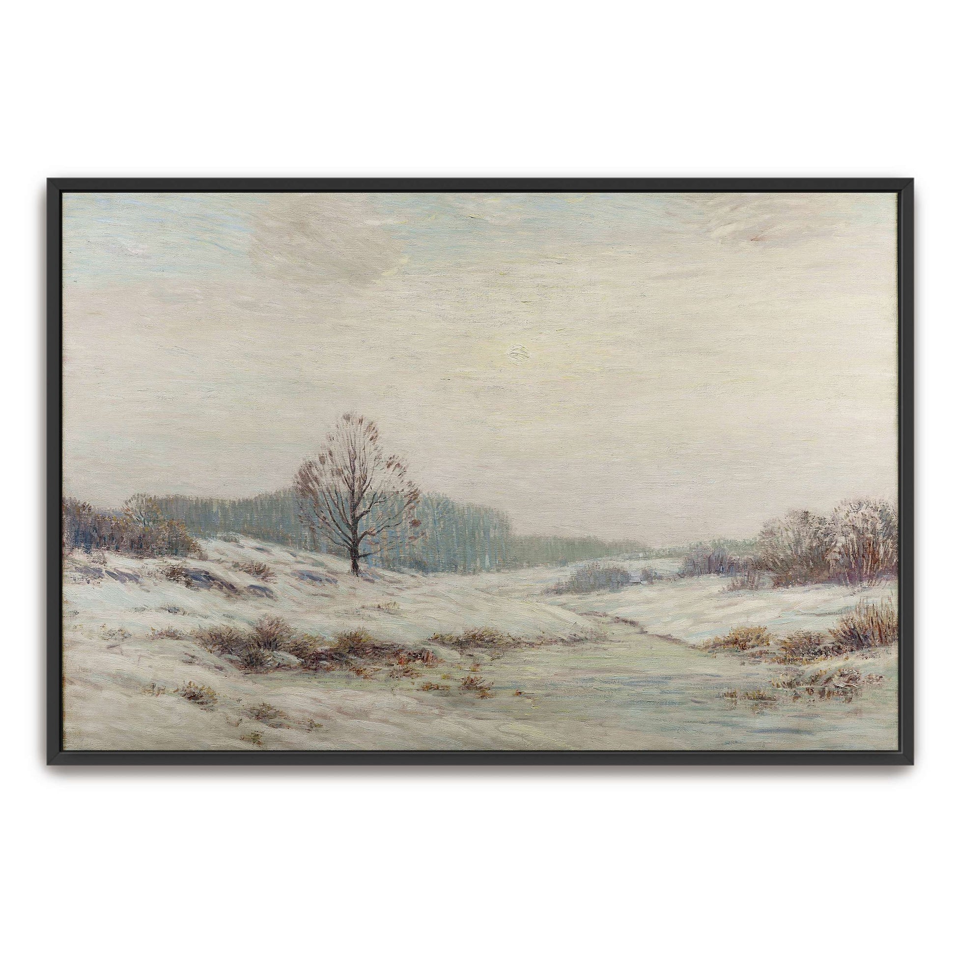 Snowy winter landscape with a lone tree by Leonard Ochtman