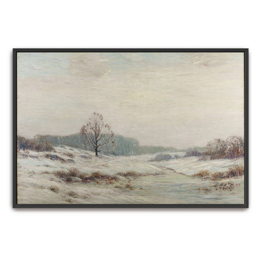 Snowy winter landscape with a lone tree by Leonard Ochtman