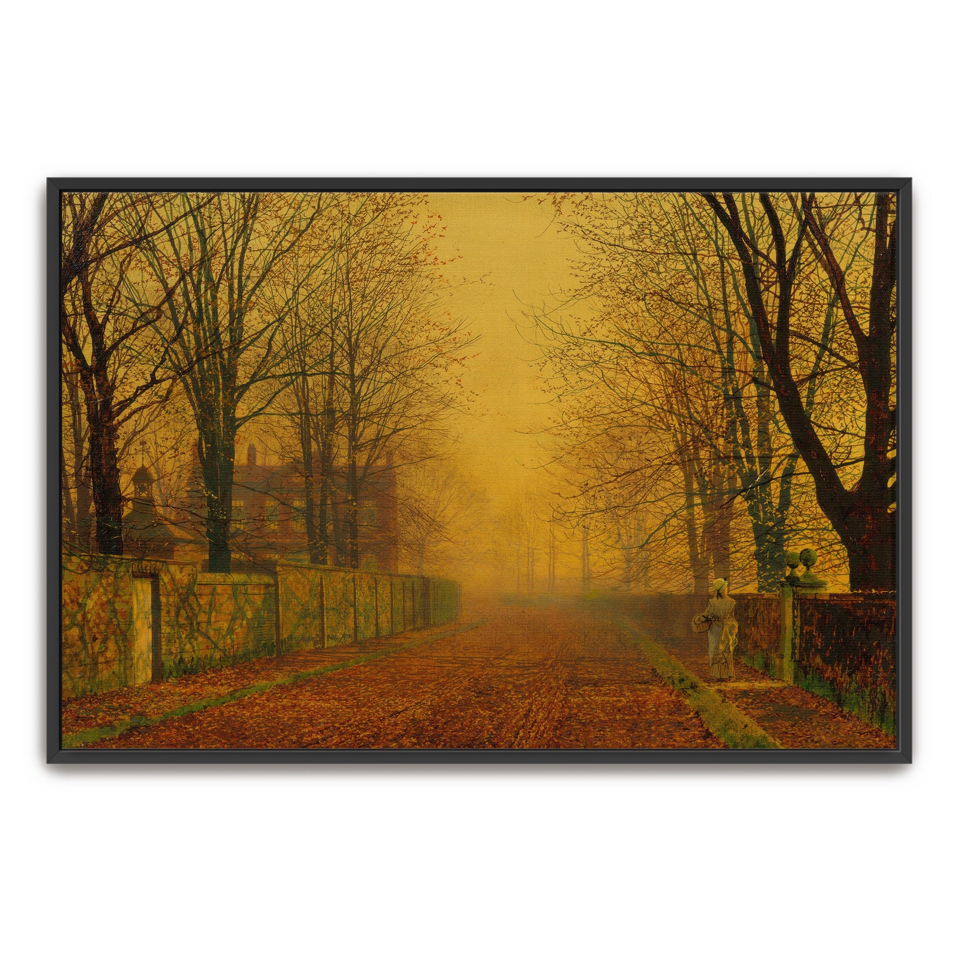 Autumnal Evening Street Scene, Foggy Pathway, Golden Light By John Atkinson Grimshaw