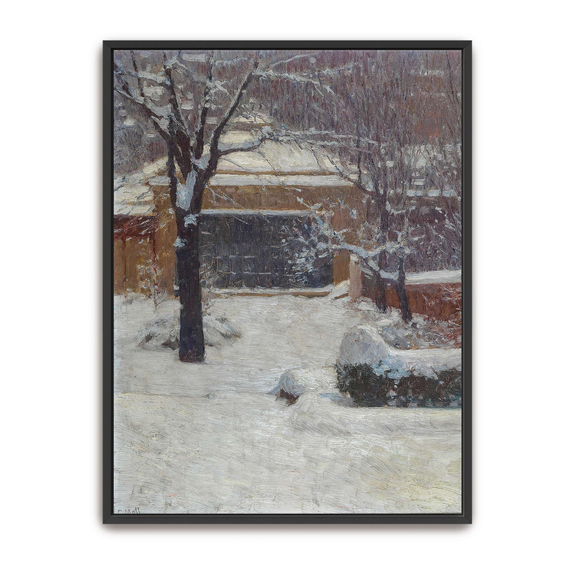 Snowy garden scene with building by Carl Moll