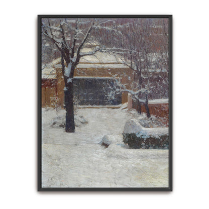 Snowy garden scene with building by Carl Moll