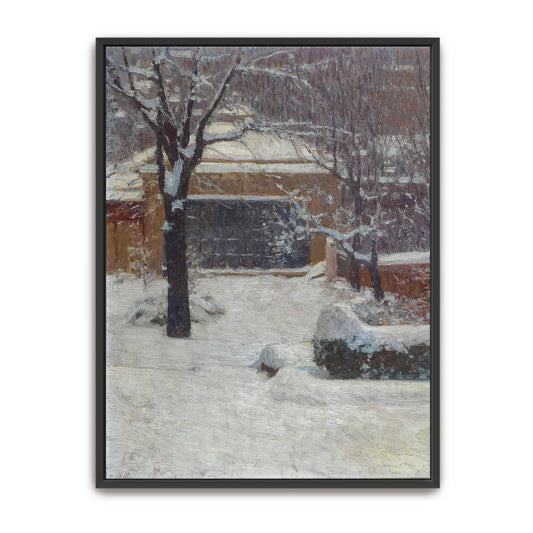 Snowy garden scene with building by Carl Moll